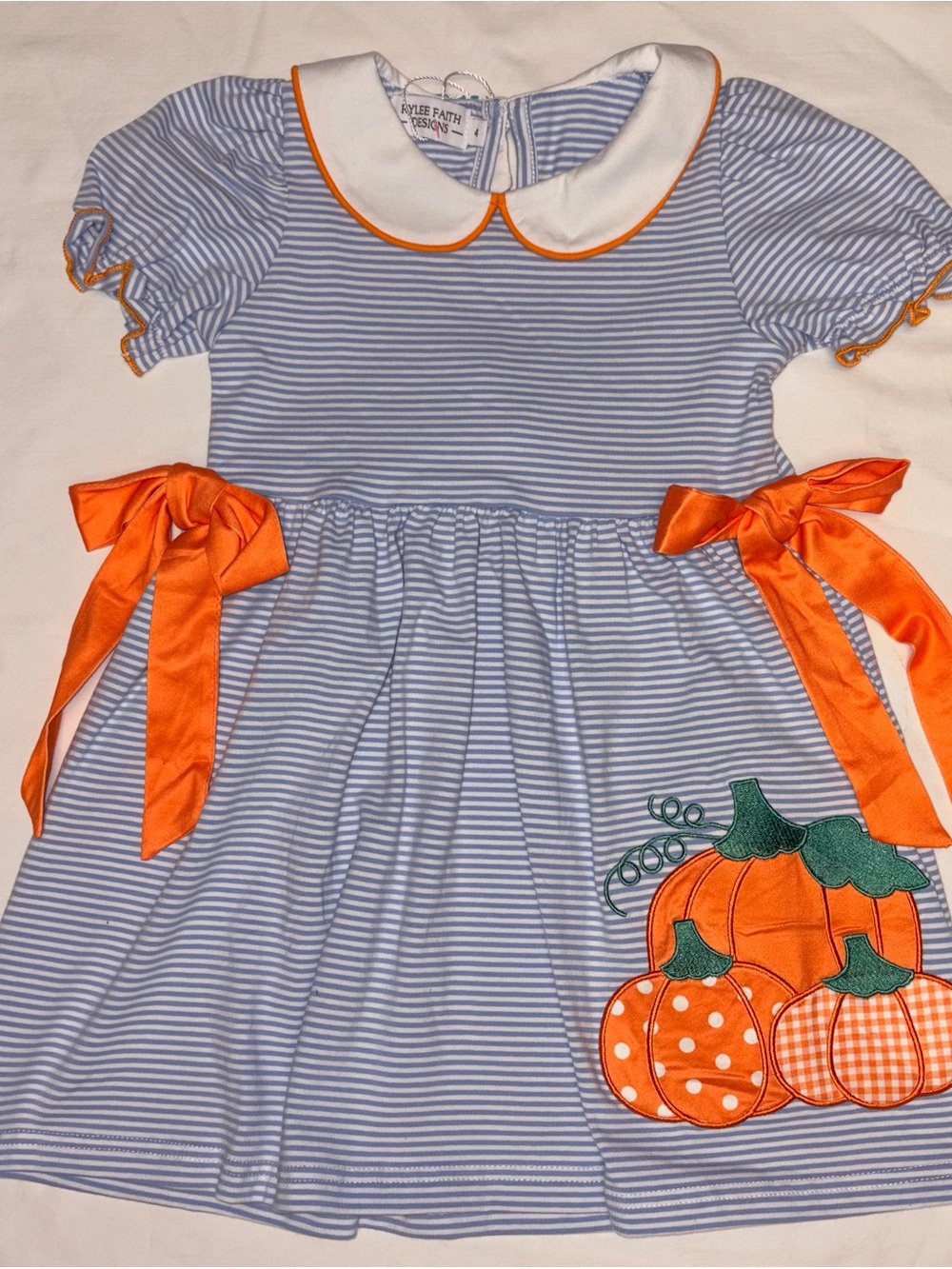 Rylee Faith Designs pumpkin applique dress girls Sz 4 NWT FALL thanksgiving